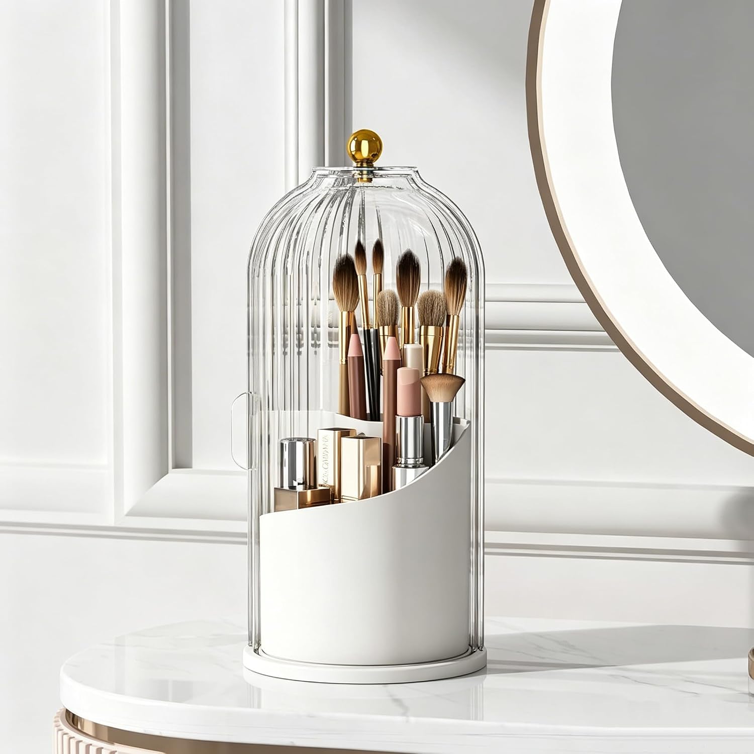 Bathroom Organizer Toothbrush Holder, 360° Rotating Makeup Organizer