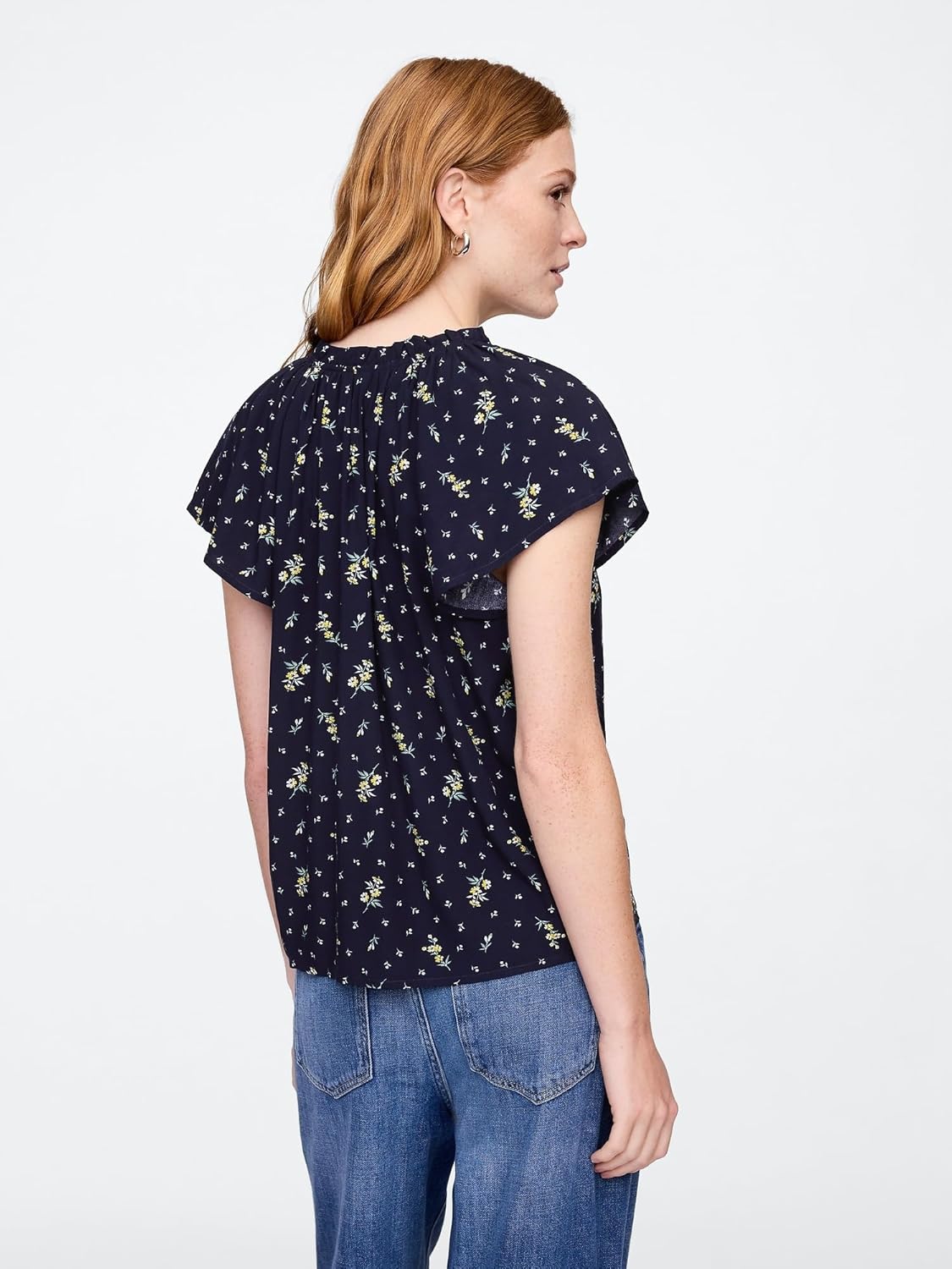 GAP Womens Splitneck Top Navy Floral XS - Image 2