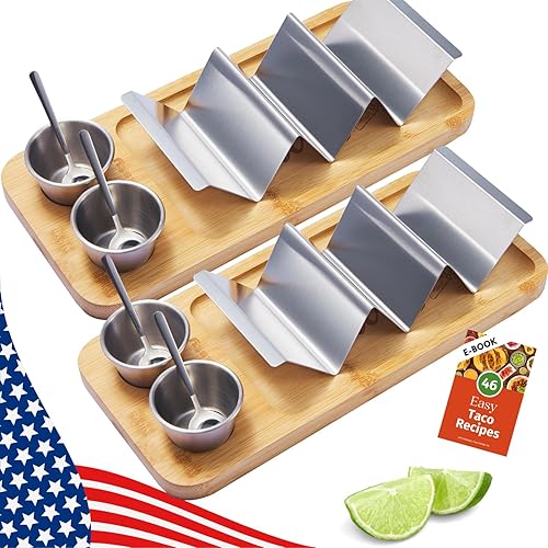 HolaTasty - Kit de soporte para tacos, paquete de 2 (paquete económico), juego de tacos 3 en 1 de 2 a 6 ranuras para tacos, plato de presentación de