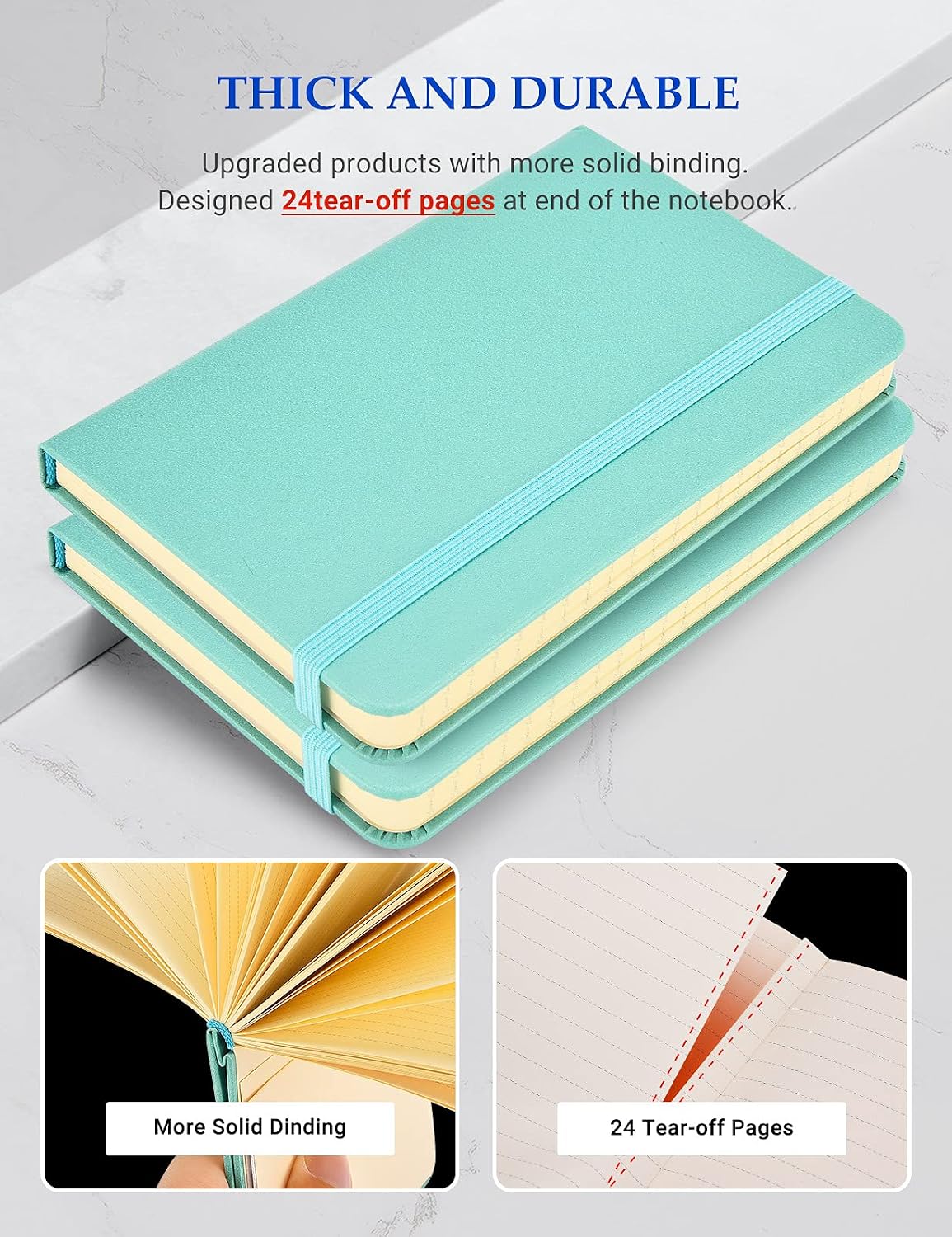 AISBUGUR 2 Pack Pocket Notebook Small Notebook 3.5" x 5.5" Thick Lined Paper with Inner Pockets,Marker Ribbons Hard Cover Mini Journal Notepad Green