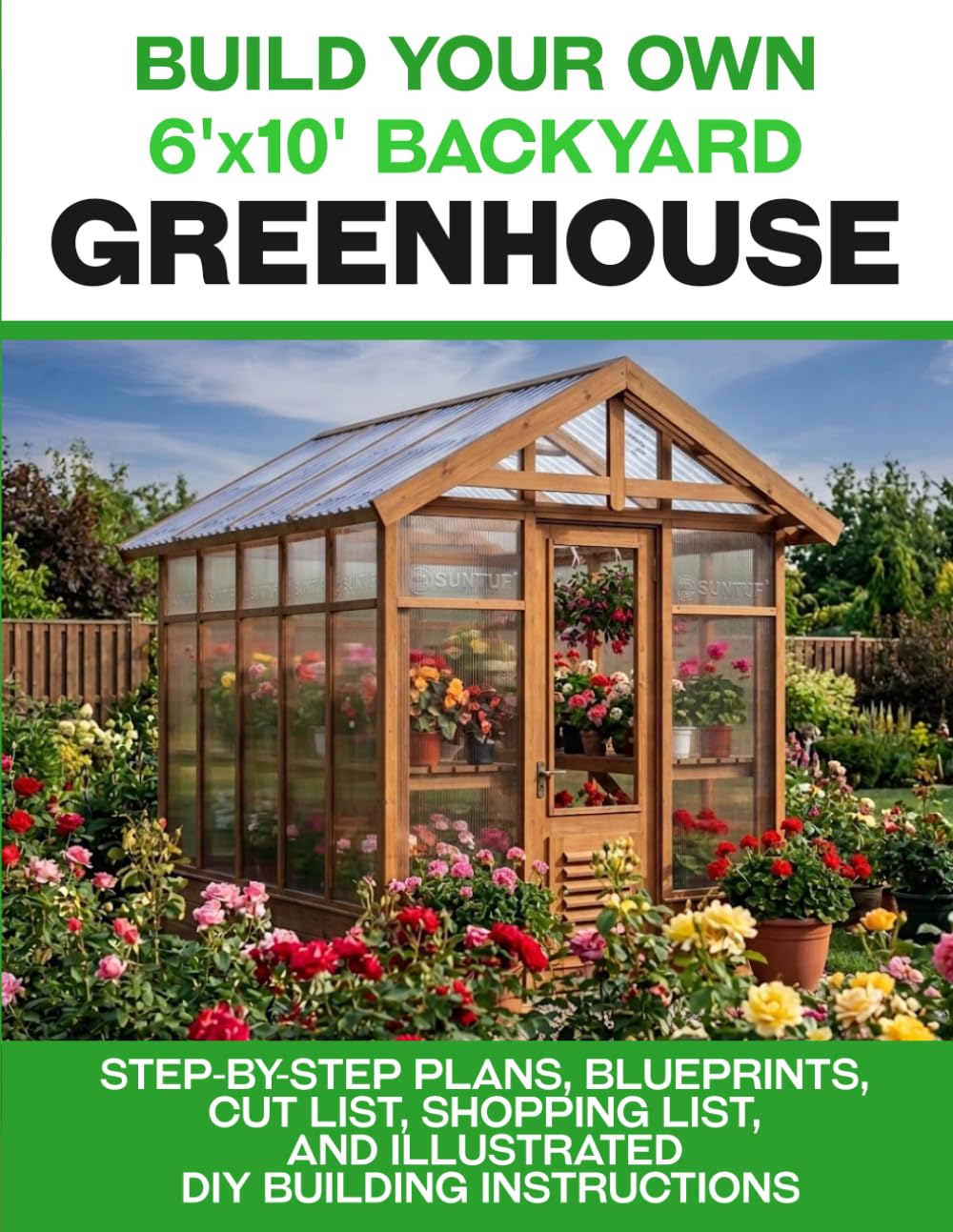 6x10 DIY Greenhouse Plans: Step-by-Step Backyard Greenhouse Building Guide with 3D Illustrations, Cut Lists, Material Lists, and Blueprints