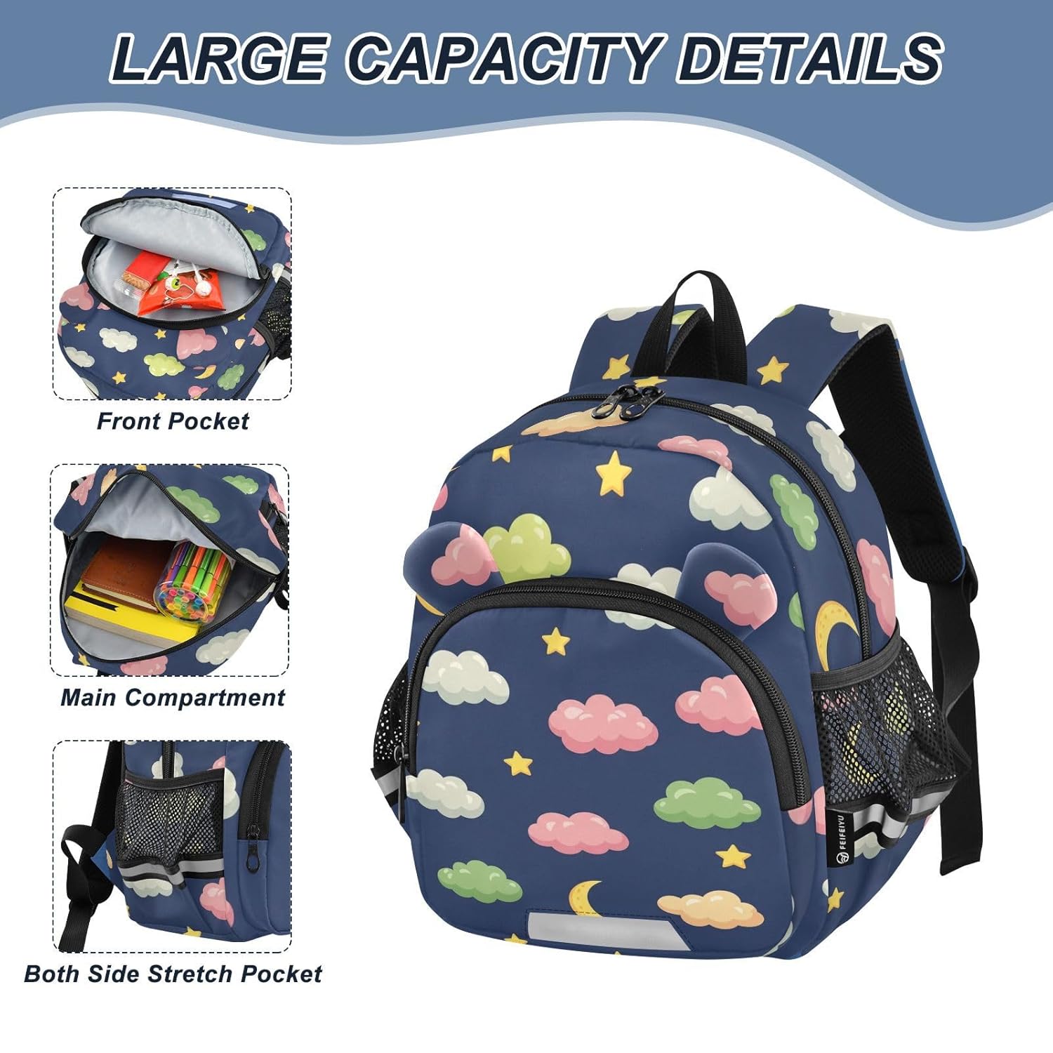 Colorful Cloud Moon Blue Pattern Toddler Harness Backpack for Boys Girls 3-6 Years Kids Backpack with Anti Lost Safety Leash Child Leash Backpack for Preschool Travel Walking
