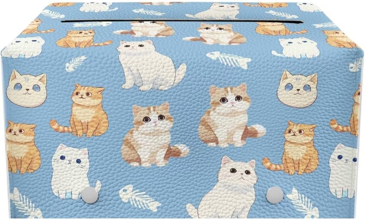 Cute Cat Rectangle Tissue Box Cover Modern PU Leather Rectangular Tissue Box Tissue Box Holder Waterproof Tissue Cover Decorative Tissue Box Organizer for Bathroom image 2