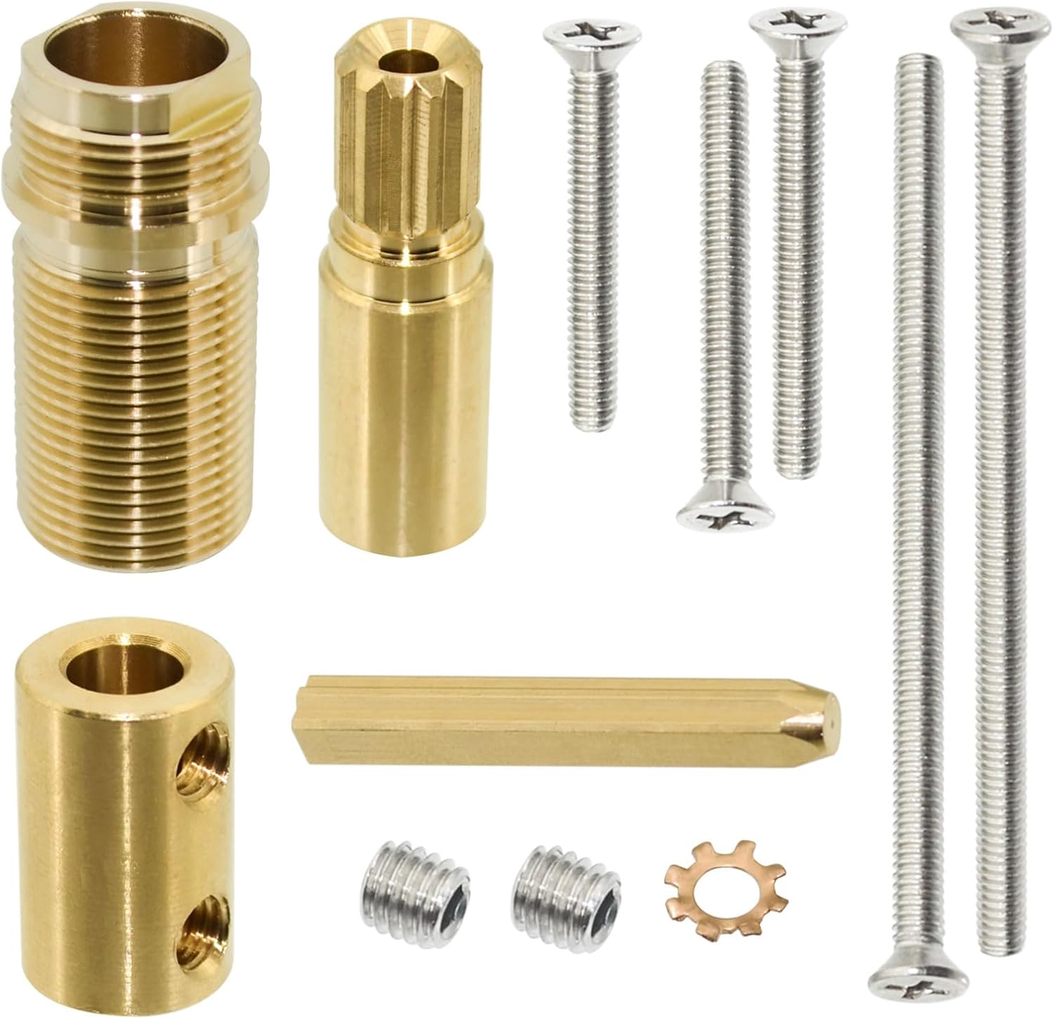 TA-10-EXT-KIT Temptrol Spindle Extension Kit Replacement Set, Brass | Diverter spindle extension, For shower valve, 4 Brass extension stem, 2 Nuts, 1 Washer, 5 Screws
