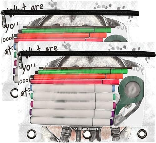 Miniatura 2 de Kcldeci Estuche para lápices para carpeta de 3 anillas, lindo perro, paquete de 2 bolsas para lápices con ventana transparente con estuche con