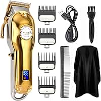 KEMEI Golden Cordless Aparador de cabelo profissional sem fio para homens para estilistas e barbeiros com invólucro de metal completo para cortador de cabelo USB (dourado)