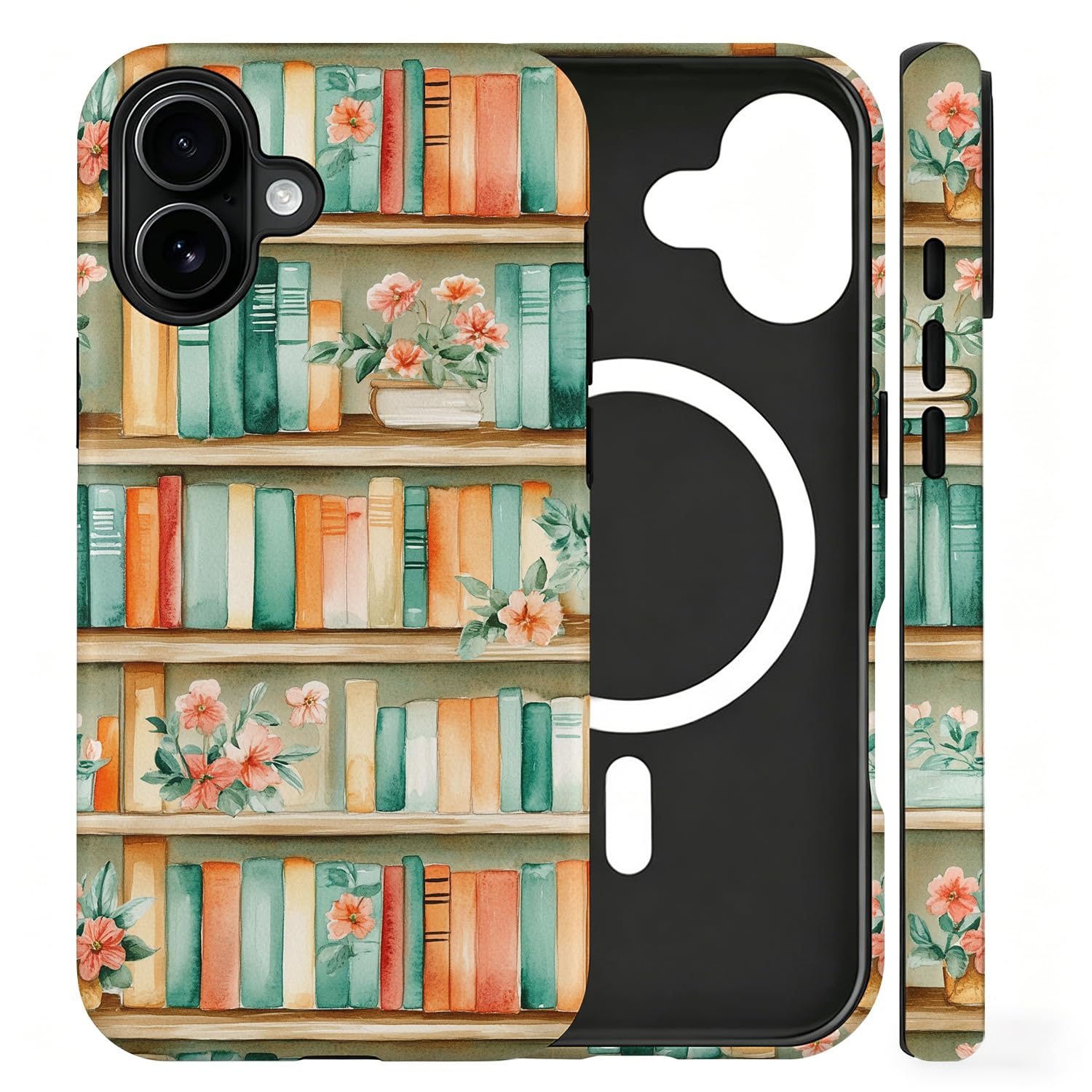 Funda de estantería floral para iPhone compatible con MagSafe y protección anticaídas 8