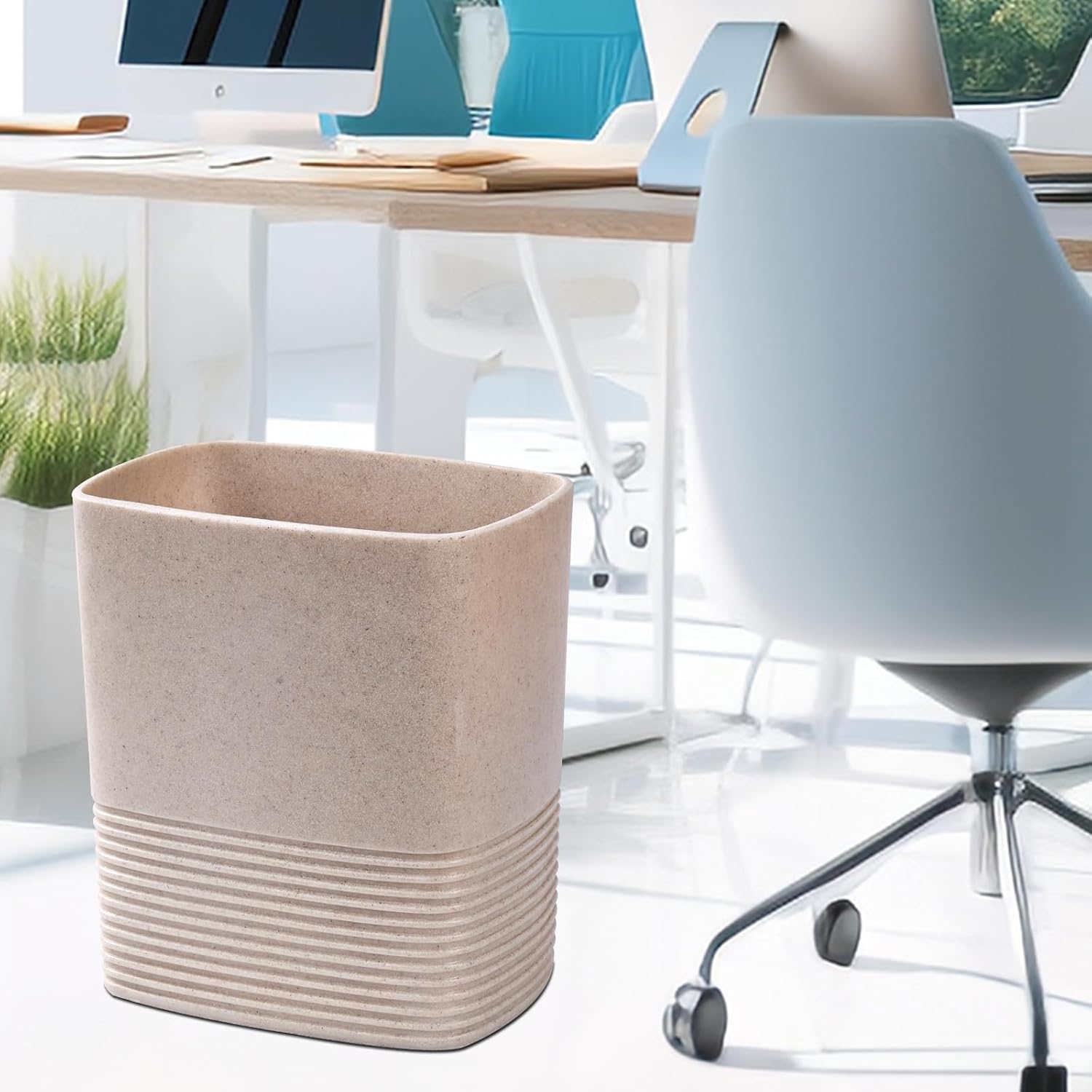 Beige Sand Stone Small Bathroom Trash Can 2 Gal(7 Liter), Heavy Sturdy Small Kitchen Garbage Can,Living Room Bedroom Trash Can, Decorative Wastebasket for Home, Garden, Office, Perfect for Toilet Side