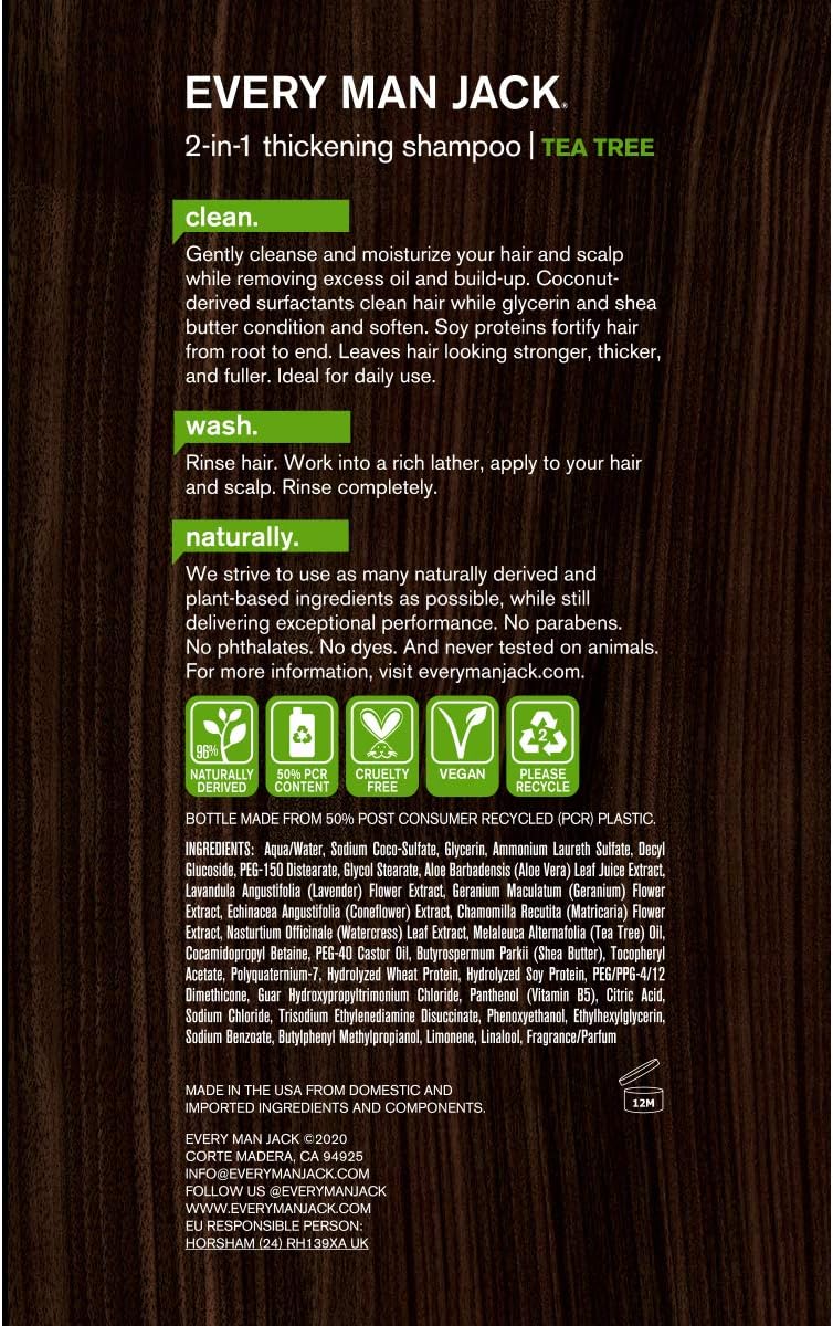 Every Man Jack 2-in-1 Thickening Shampoo - Tea Tree, 399.2 ml (Pack of 1) - Image 5