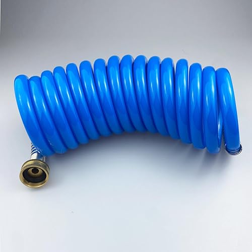 Miniatura 2 de Darnassus Manguera de bobina de poliuretano resistente, manguera de jardín autoenrollable con accesorios de latón macizo, retráctil, resistente a la