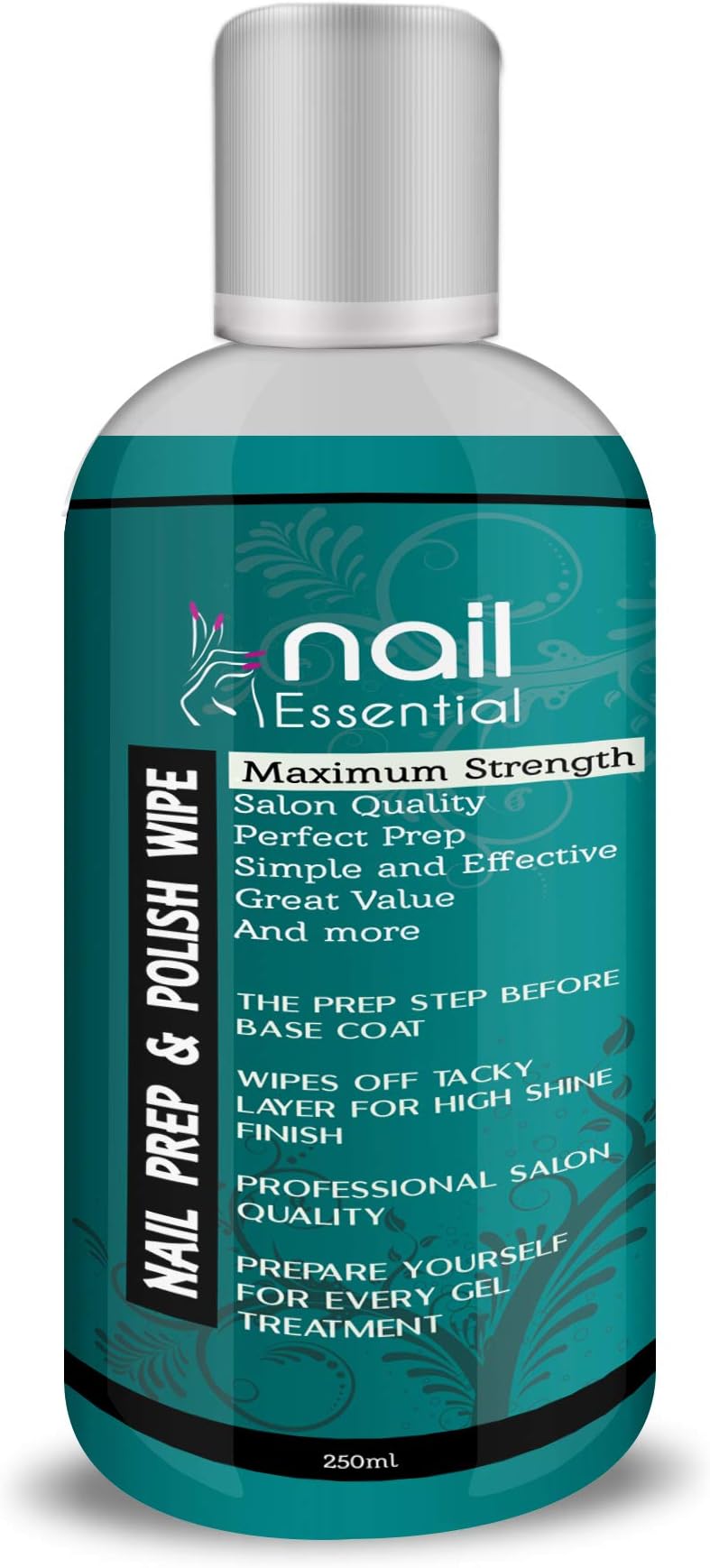 Nailessential Prep and Wipe for Gel Nails Polish Shine Remover Cleaner UV LED Manicure Pre & Post Wipe, Sanitising & Removing Tacky Layer 250ml