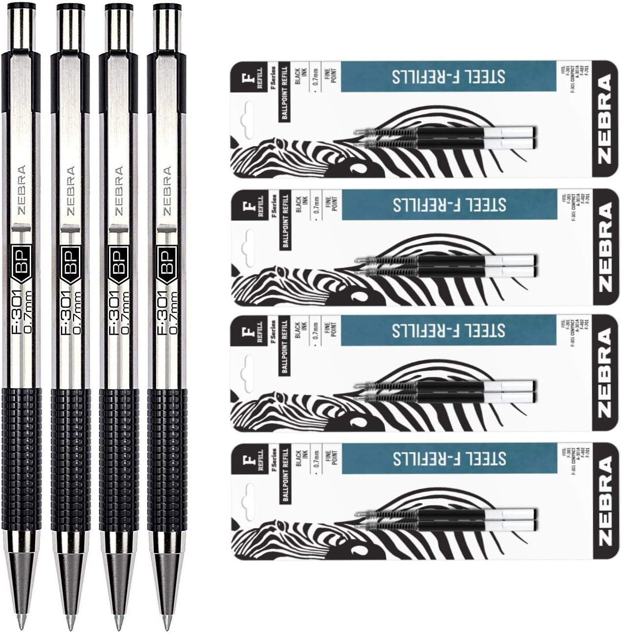 Zebra F301 Ballpoint Retractable Pen, Black Ink, Fine
