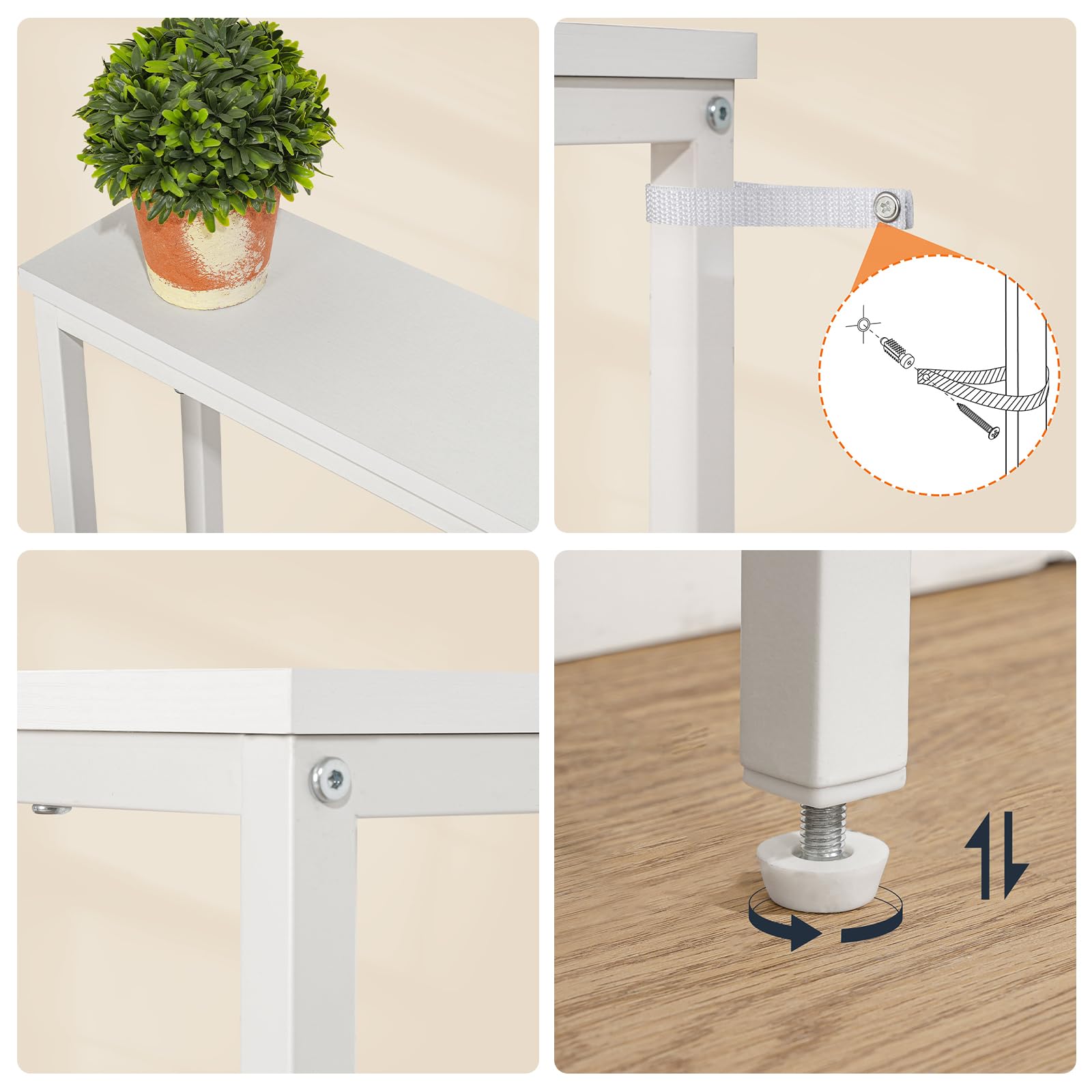 HOOBRO Console Meuble avec multiprise, Table Console avec Station de Charge, Bout de Canapé étroit, Console derrière Le canapé, pour entrée, Couloir, Hall, Blanc EWT185CXG01