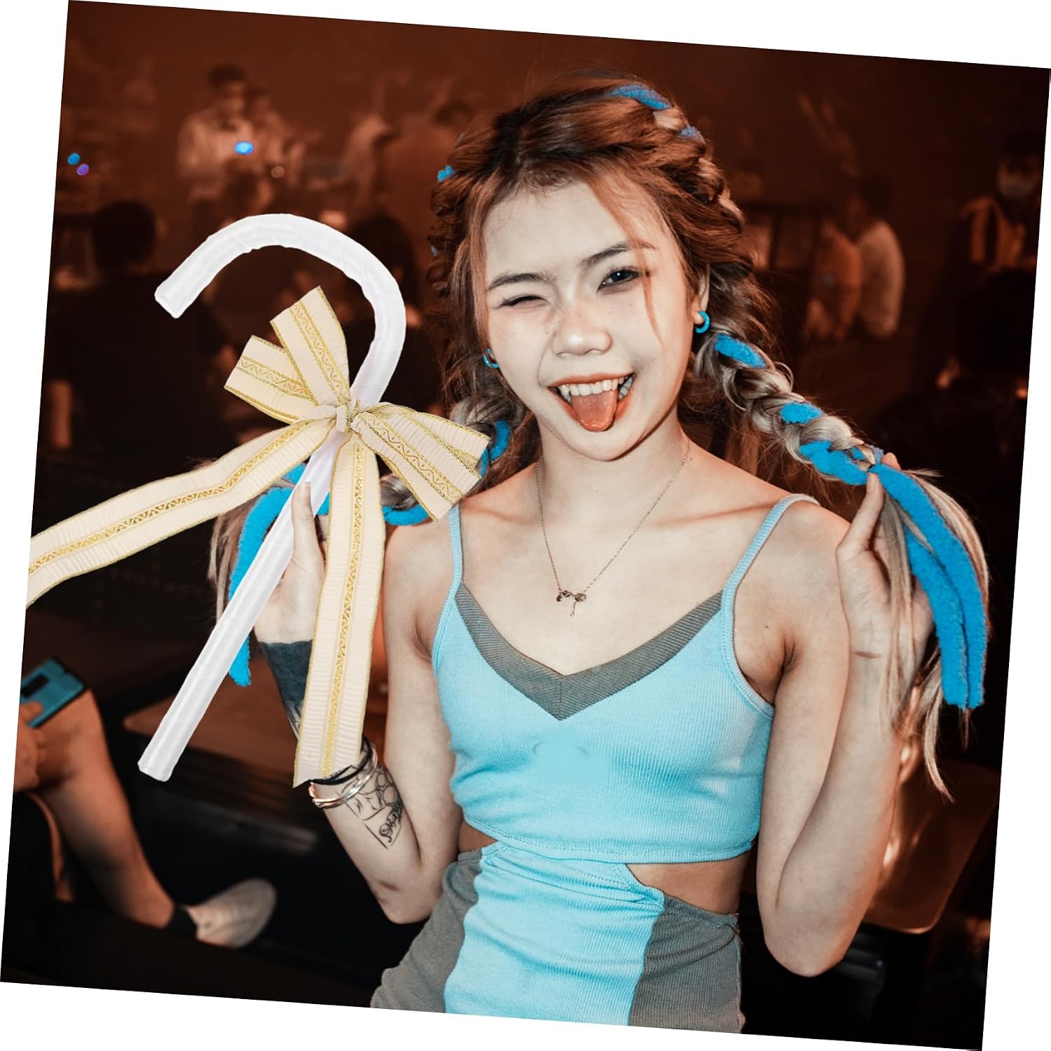 Ciieeo Elegant Bow Costume Cane Dress Up Prop for Valentine S Day Party Cosplay and Stage Performance Decorative Bowknot Walking Stick for Wedding Decor and Photo Booth Accessory