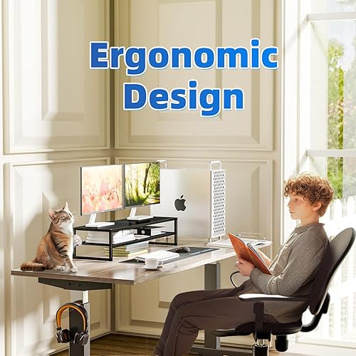 Miniatura 5 de Simple Trending Soporte elevador de doble monitor de metal de 2 niveles, organizador de escritorio de oficina para 2 monitores con alfombrilla de