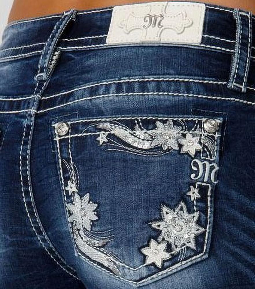 Miss Me - Womens Victory Leaf Mid-Rise Skinny Jeans, Color Dark Blue, Size: 38