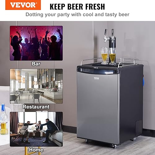 Miniatura 2 de Kegerator de cerveza, dispensador de cerveza de barril de doble grifo, refrigerador de barril de tamaño completo con estantes, cilindro de CO2,
