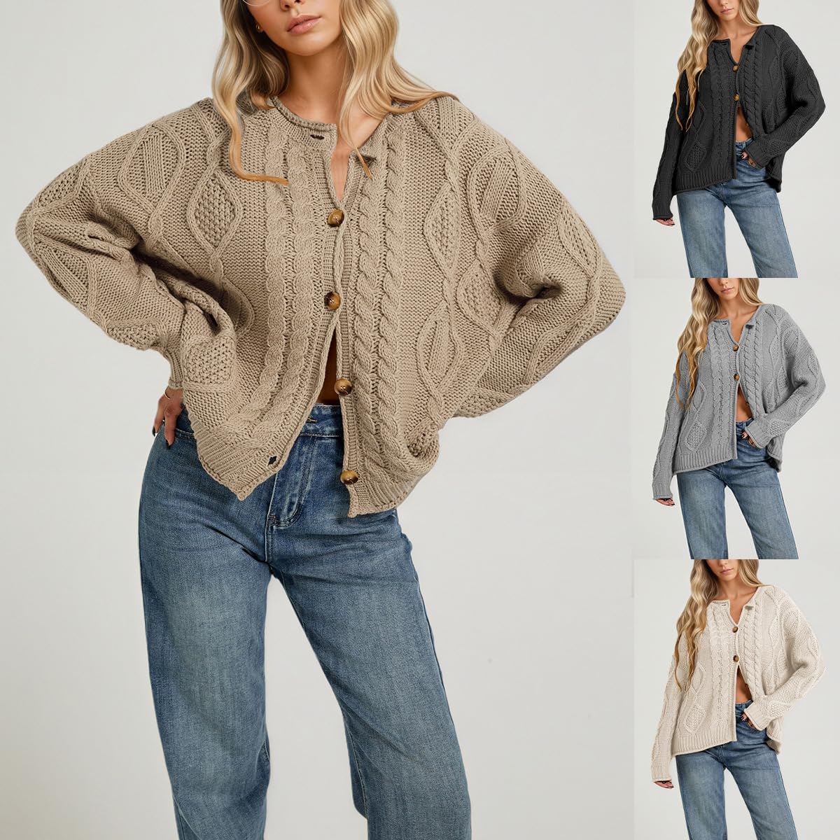 Générique Gilet en Grosse Maille Torsadée pour Femme Col Rond Boutonné Coupe Oversize Style Traditionnel Gilet Court Ample pour L'Oktoberfest