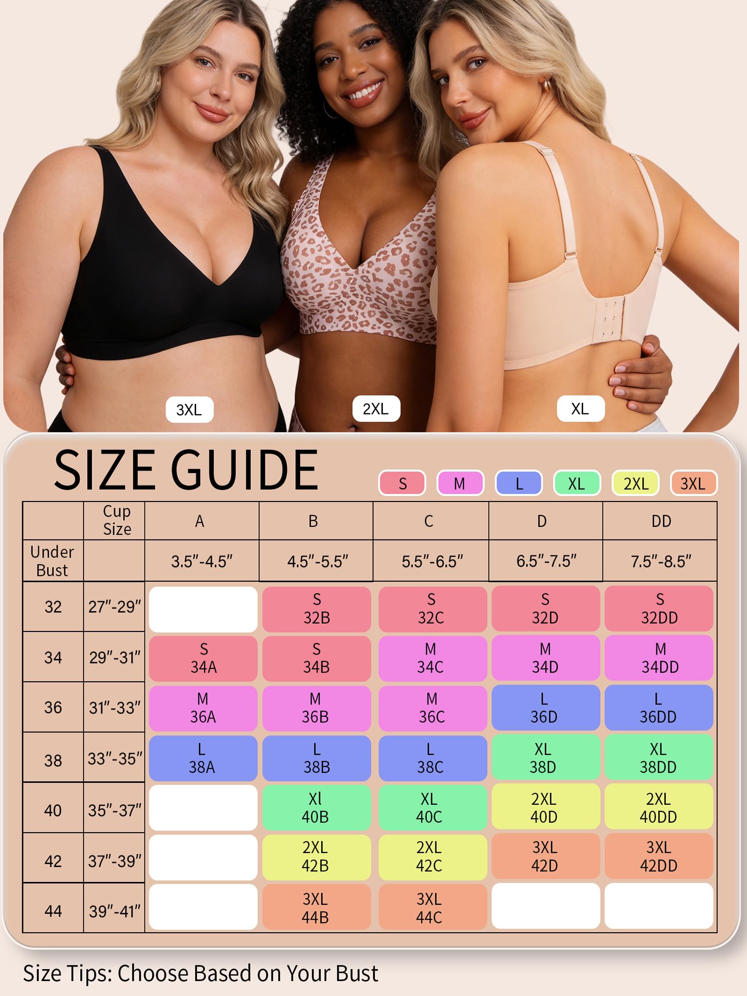 HOWIN Sujetador sin Aros ni Costuras, Push Up con Relleno y Escote Profundo, Invisible Bralette Mujer, Cómodo para Mujer, Jelly Bras, Ideal Uso Diario