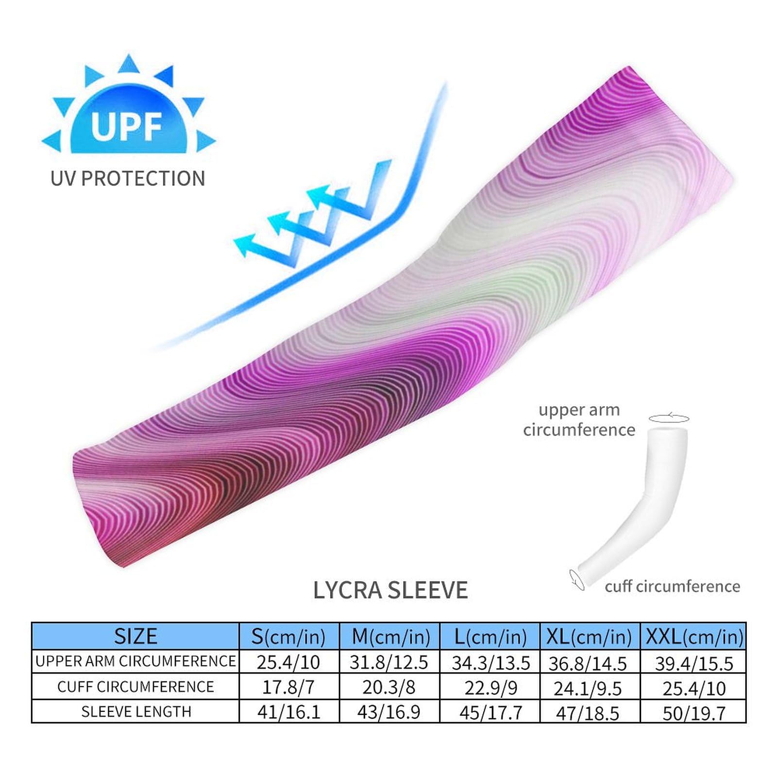 Xmkltbz 1 Pair Cooling Arm Sleeves, Unisex Warmer Spandex Sports Cover Uv Sun Protection for Cycling Golf Running L Print Colorful Wavy Striped Pattern Purple White Turquoise Red Gradient