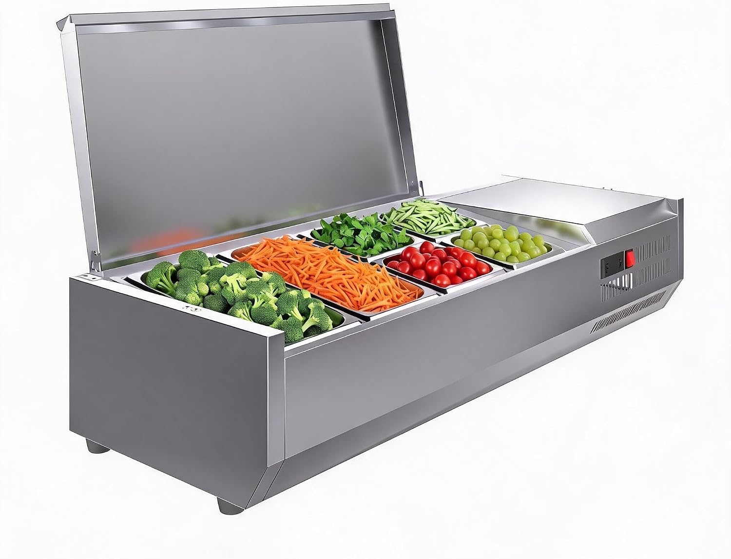48" Refrigerated Condiment Prep Station,Stainless Steel Sandwich Table