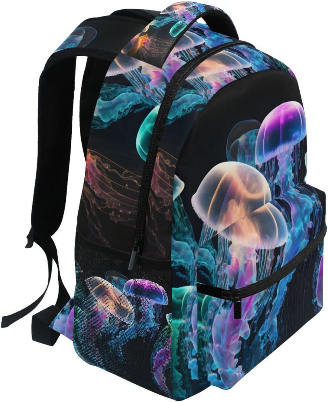 Vnurnrn Kids Travel Backpack for Boys Girls, Glowing Sea Jellyfish Print Large Capacity with Name Tag Slot
