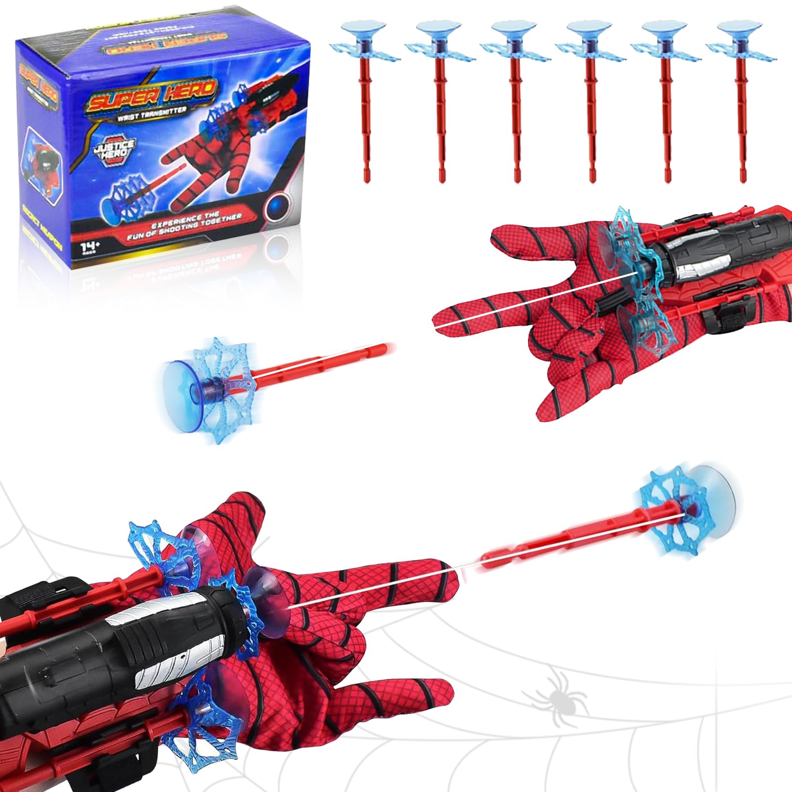 2 Pcs Spider Web Shooter for Kids Age 3-14, Super Hero Interactive Fun Kids Educational Spider Launcher Toys with 6 Suction Cup Darts for 3-12 Year Old Boys Girls Costume Cosplay Gift