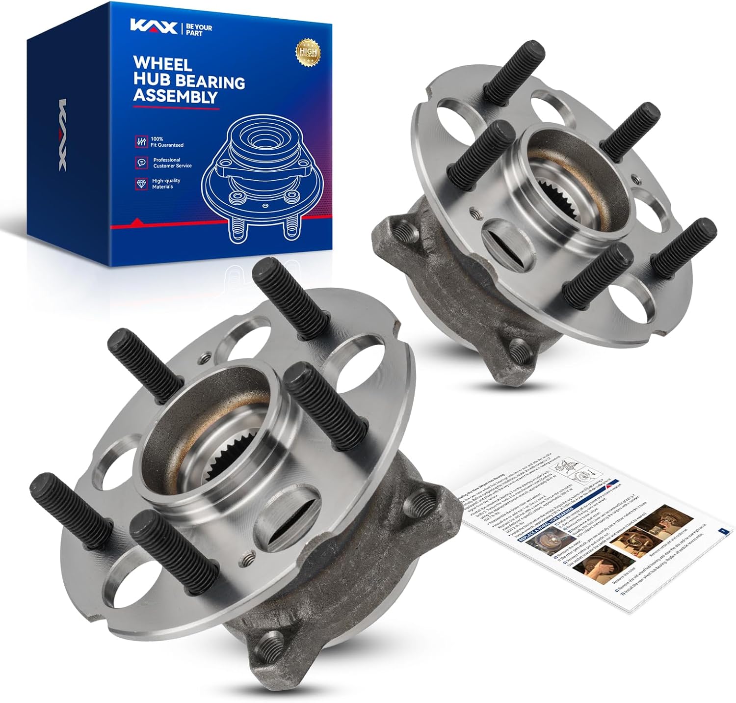 KAX 512345 2PCS Rear Wheel Hub Bearing Compatible with Honda CR-V 2007-2011,5 Lugs Wheel Bearing and Hub Assembly