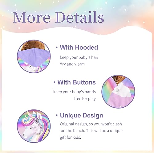Miniatura 3 de Toalla con capucha de unicornio, toalla de playa de unicornio, toalla de unicornio para niñas de 30 x 50 pulgadas, microfibra rosa arcoíris