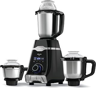 Havells Mixer Grinder Silencio | Powerful HVDC Motor |Hands Free Operation | Triple Safety Protection | Double Layered Jars | Smart Digital Control | 5 Year Motor Warranty – 3 Jar (Black)