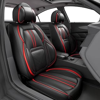 ASLONG 5 Stück 2025 Auto-Sitzbezüge, Auto-Innenzubehör mit wasserdichtem PU-Leder für Autos, SUVs, Pick-Ups, LKW, universell, bequem und atmungsaktiv (komplettes Set, schwarz und rot)