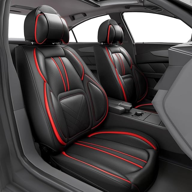 ASLONG 5PCS 2025 Front and Back Car Seat Covers Auto Interior Accessories with Water Proof Nappa Leather for