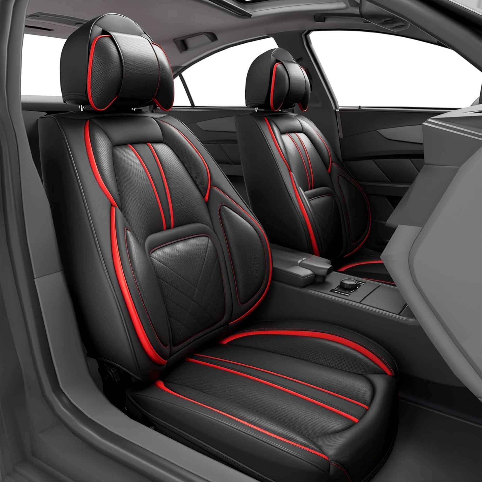 ASLONG 5PCS 2025 Front and Back Car Seat Covers Auto Interior Accessories with Water Proof Nappa Leather for