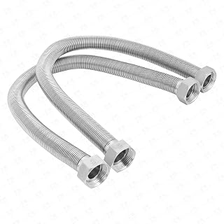24 Inch Flexible Stainless Steel Corrugated Water Heater Connector Hose,1" FIP x 1" FIP,304 Stainless Steel Leak-Proof Flexible Line for Tankless Water Heater,Water Softener,RV, Boiler(2PCS)