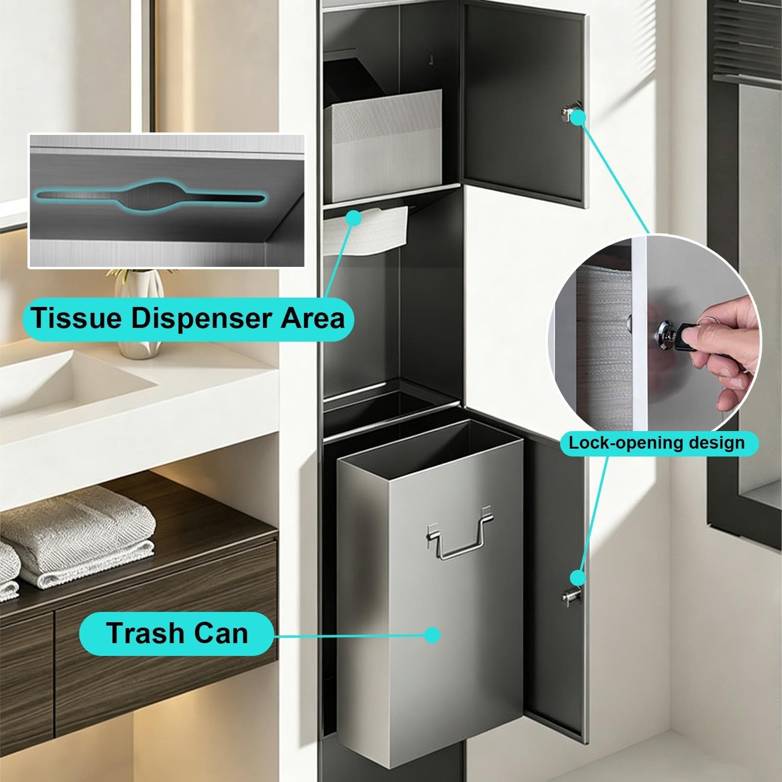 Niche Encastrée en Acier Inoxydable pour Papier Toilette, Rangement Mural