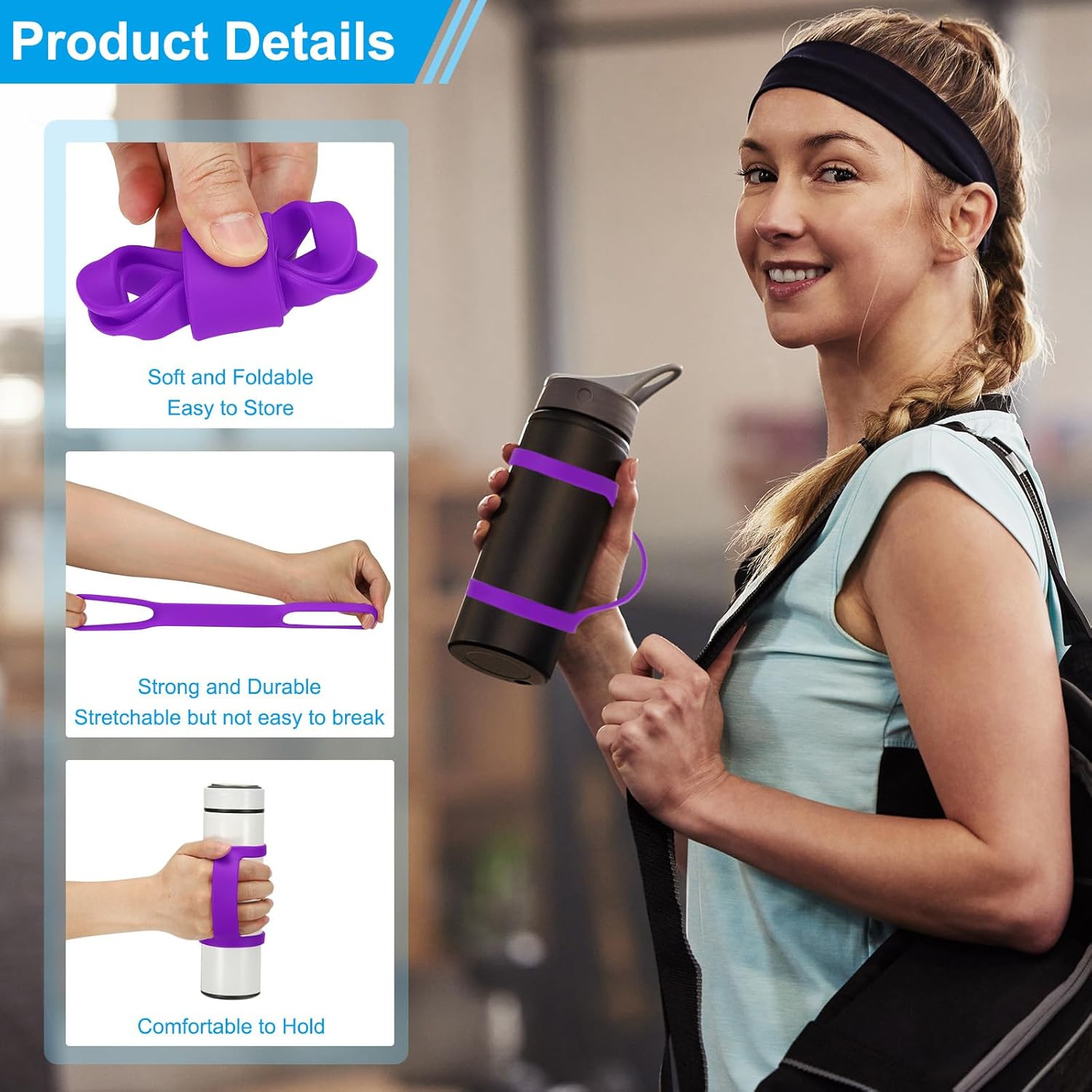 PATIKIL Water Bottle Carrier Grip, Portable Soft Silicone Non-Slip Water Handle Grip Water Bottle Holder Strap - Image 3