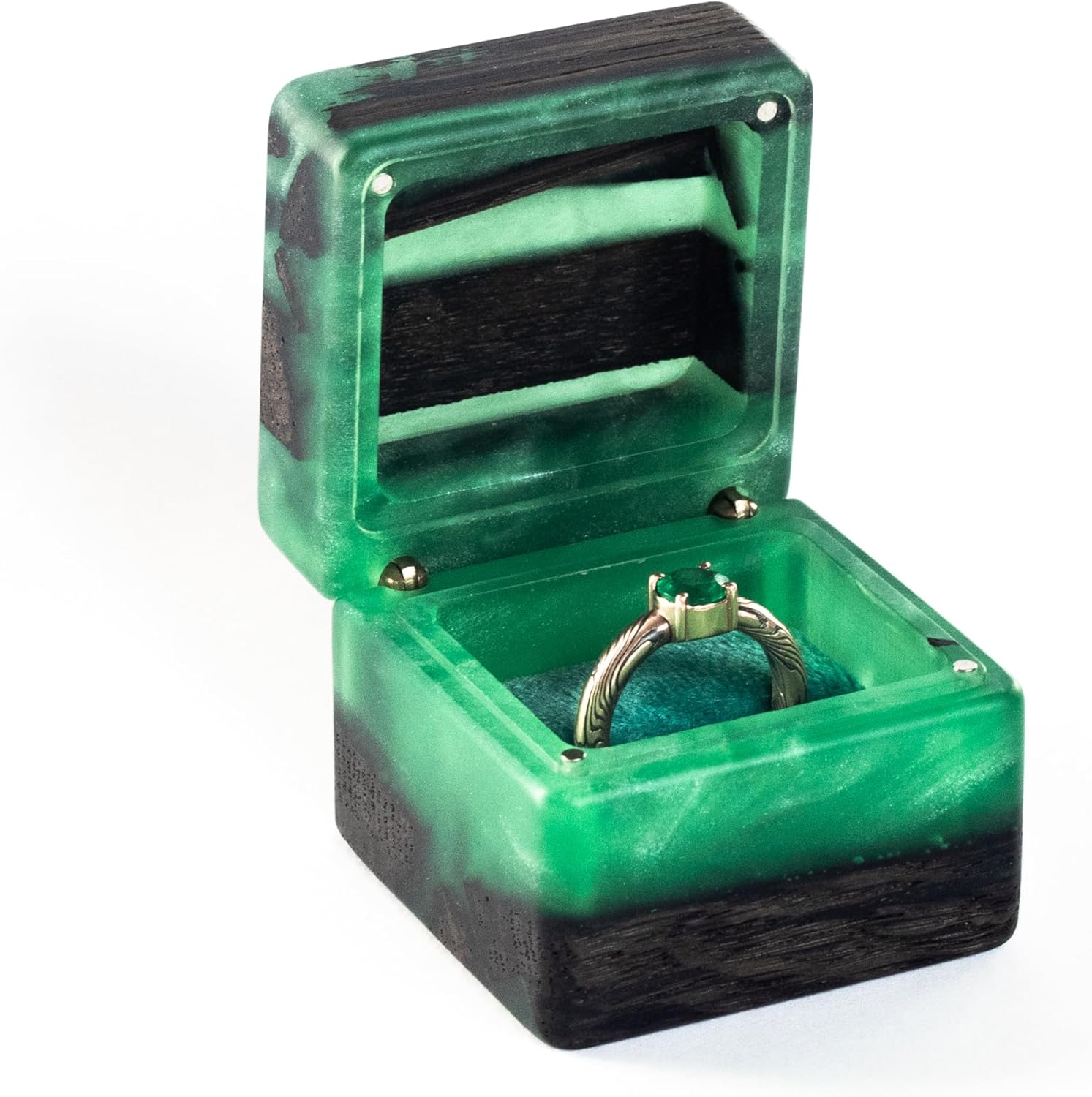 RWA Personalized Engagement Ring Box for Proposal – Unique Wedding Ring Holder Jewelry Display Case – Travel Jewelry Organizer Ring Bearer Box, Proposal Gift, Wedding Ring Box (Muse, green)