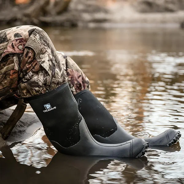 Trudave Rubber Boots for Men with Steel Shank, Waterproof Insulated Reliable Rain Boots for Outdoor Work Hunting, Warm Dry 5mm Neoprene Anti-slip All-Season Mud Boots, Size 5-14