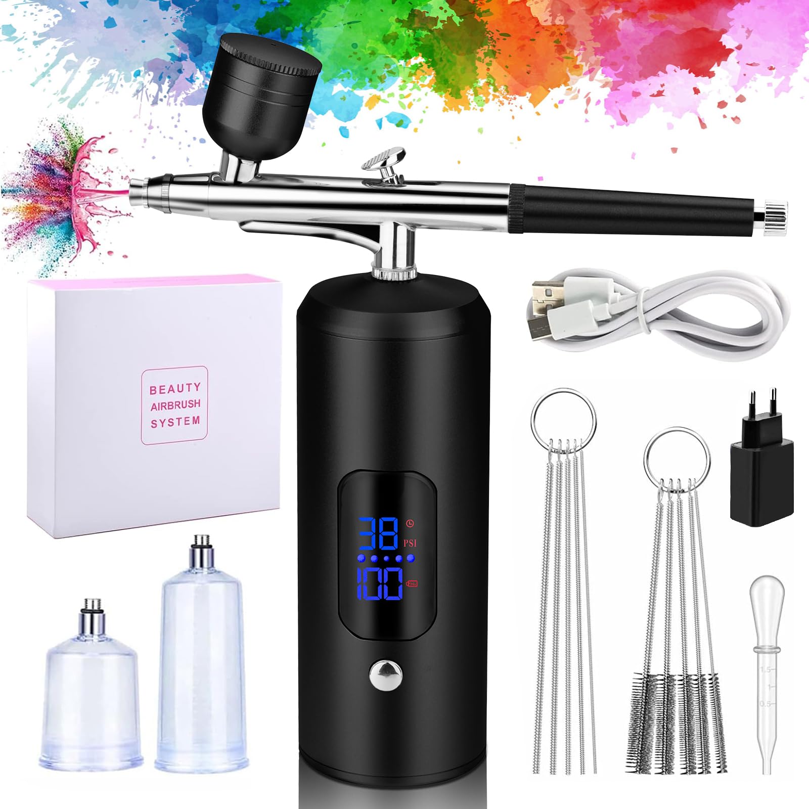 Daakro Kit aérographe sans fil avec compresseur 38 PSI pour décoration de gâteau, nail art, tatouages et peinture du visage