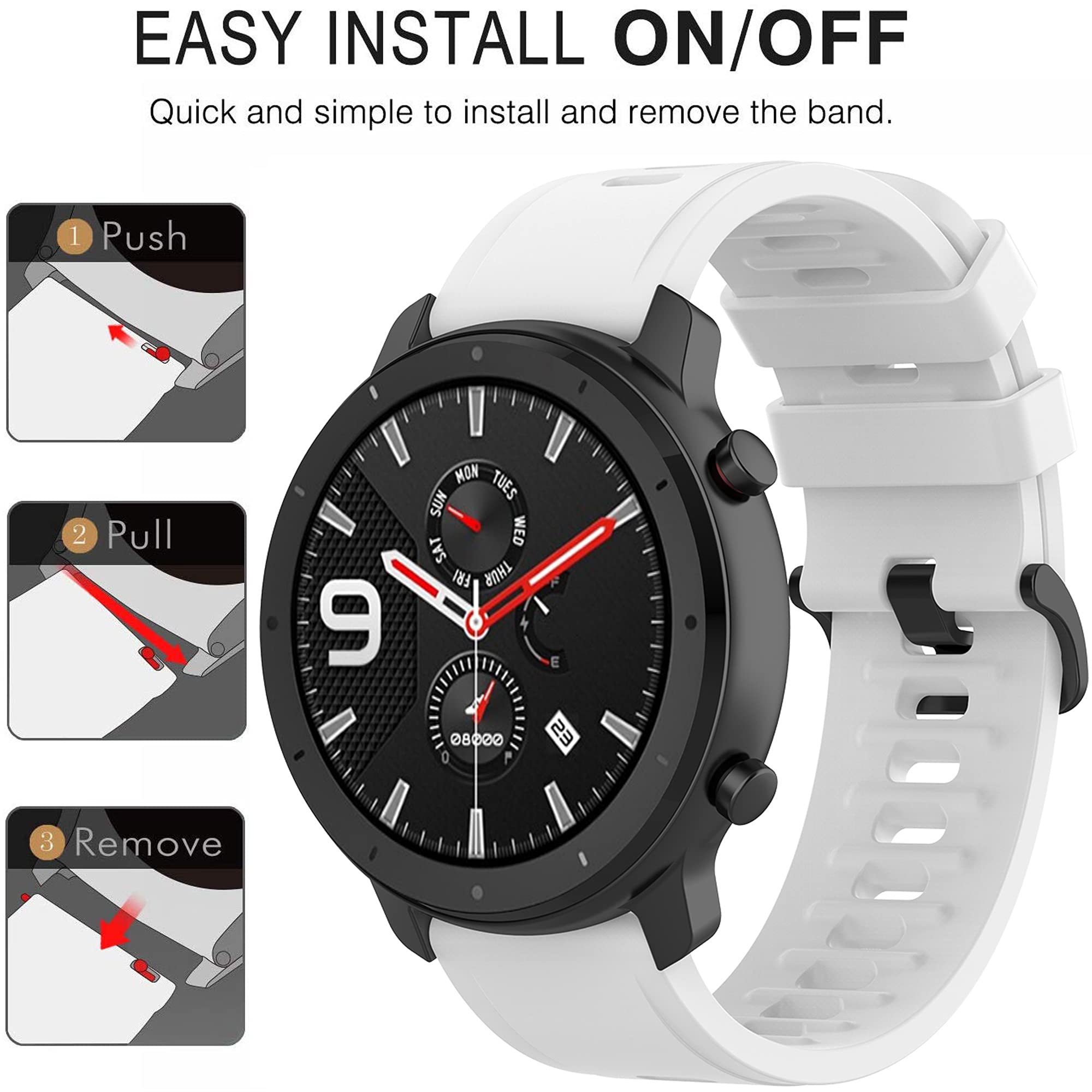 Pasek do Amazfit Bip 6/Bip 5, 22 mm silikonowy pasek zastępczy do smartwatcha Amazfit GTR 4/3/3 Pro/2/2e/GTR 47 mm (bez trackera)