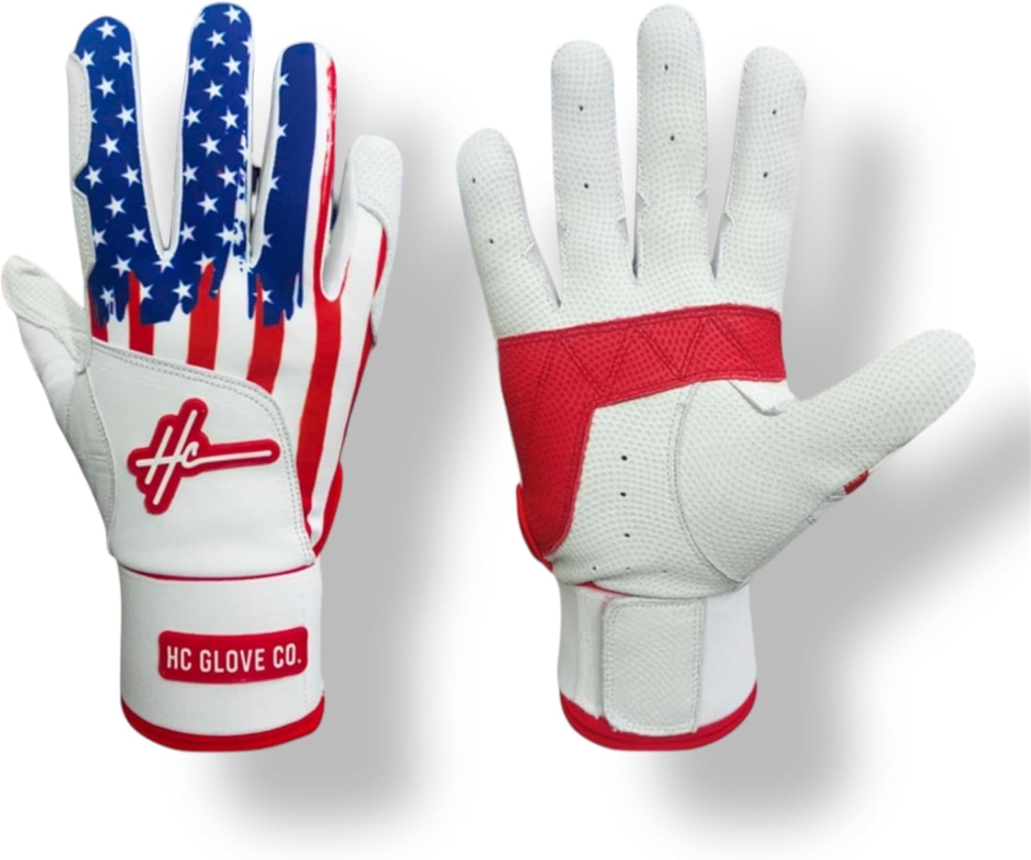 USA Flag Baseball & Softball Batting Gloves – Premium Leather Palm – Patriotic American Design – Durable Grip & Comfort Fit for Adult Players