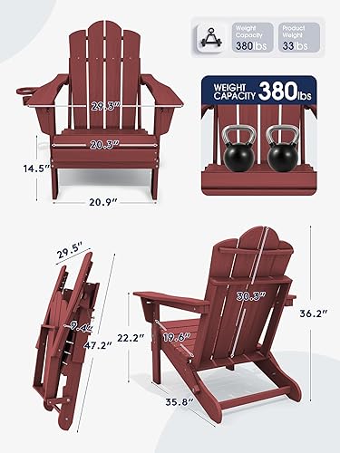 Miniatura 3 de KINGYES Silla Adirondack plegable ajustable, sillas Adirondack reclinables de 3 posiciones con soporte para tazas, HDPE para todo tipo de clima,