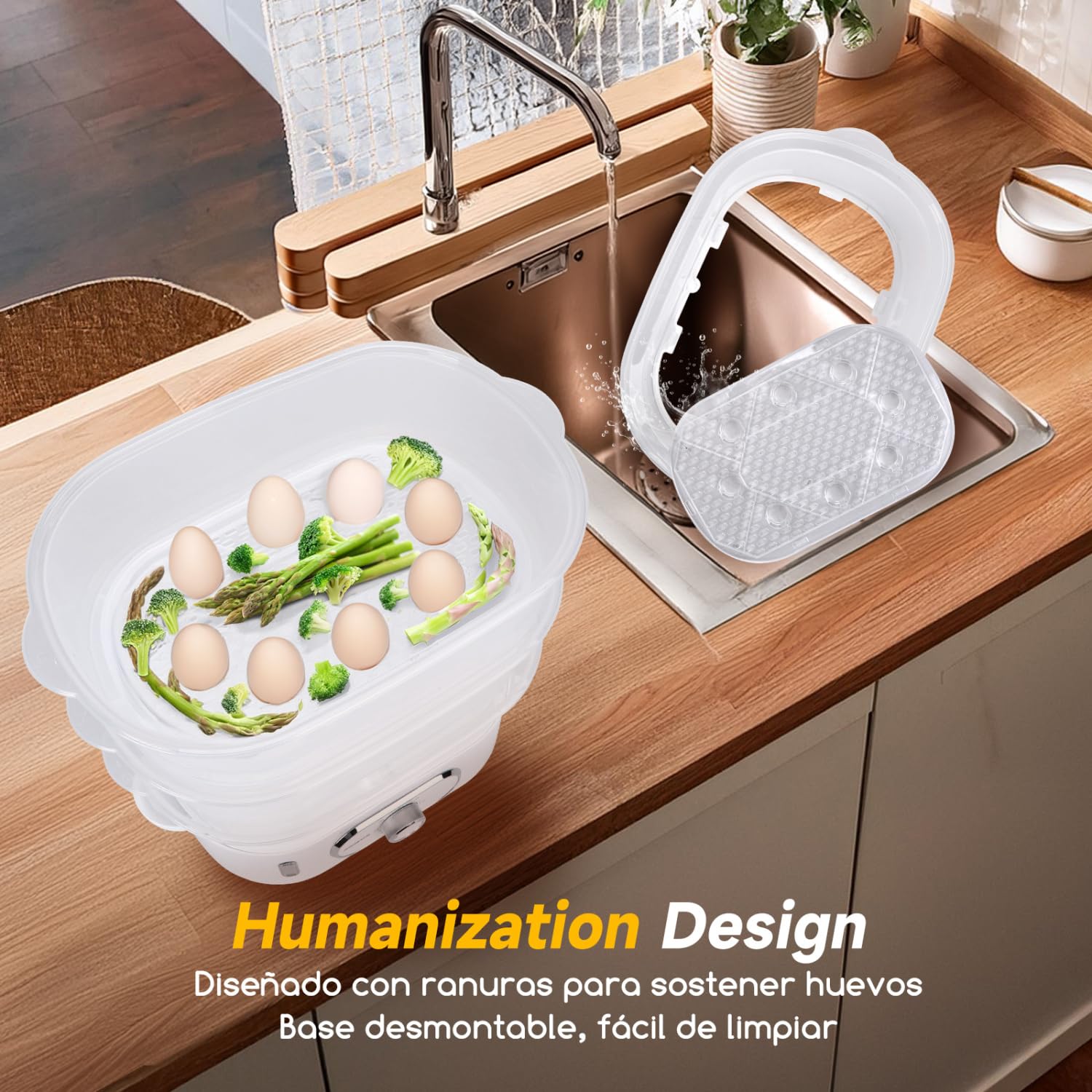 Aigostar Vaporera Eléctrica 12L, Vaporera con 3 Recipientes Apilables, Soporte Para Cocinar Huevos, Temporizador 60 Minutos, Recipiente Para Cocinar arroz, Sin BPA, 900 W