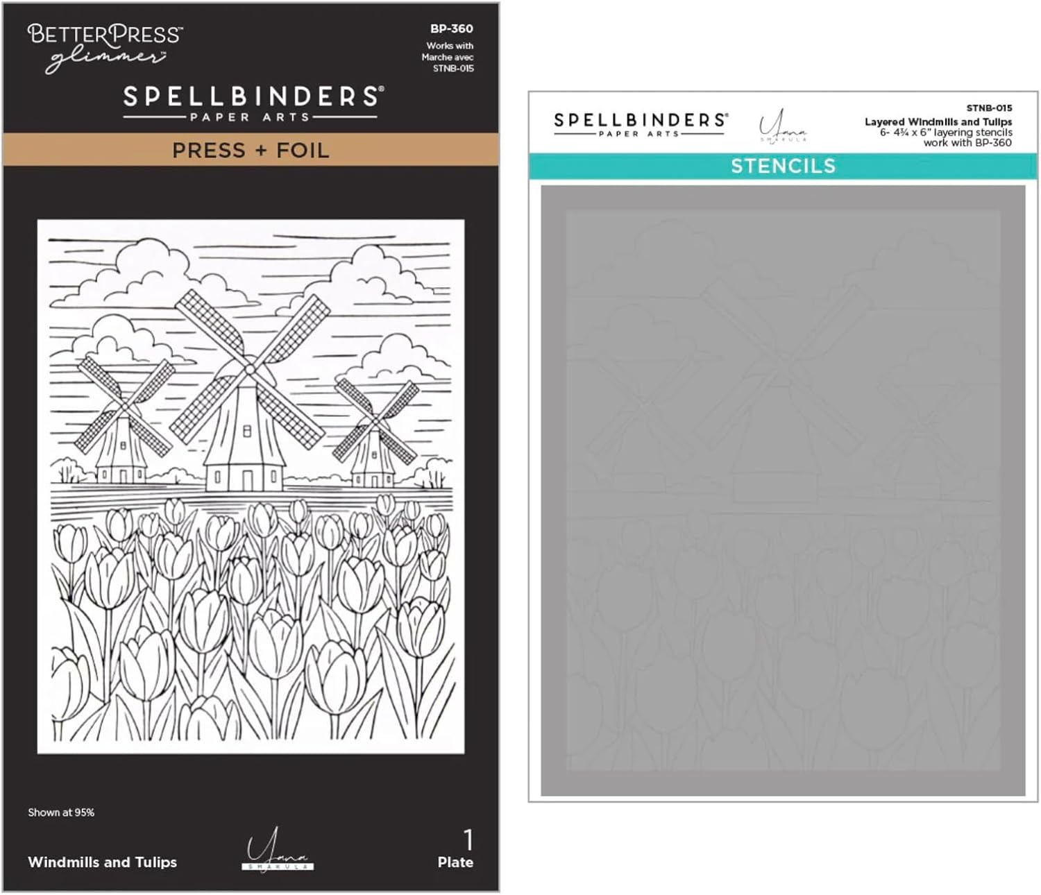 Spellbinders BD-1071 Windmills and Tulips Press + Foil Plate and Stencil Bundle by Yana Smakula