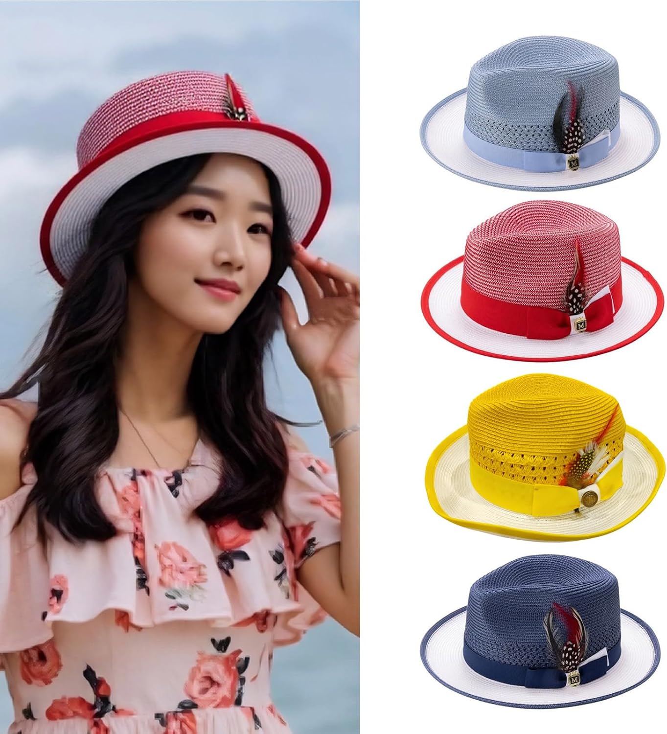 Handwoven Panama Hat for Men and Women Adjustable Size Breathable Straw Hat in 4 Colors Vintage Multipurpose Outdoor Yellow