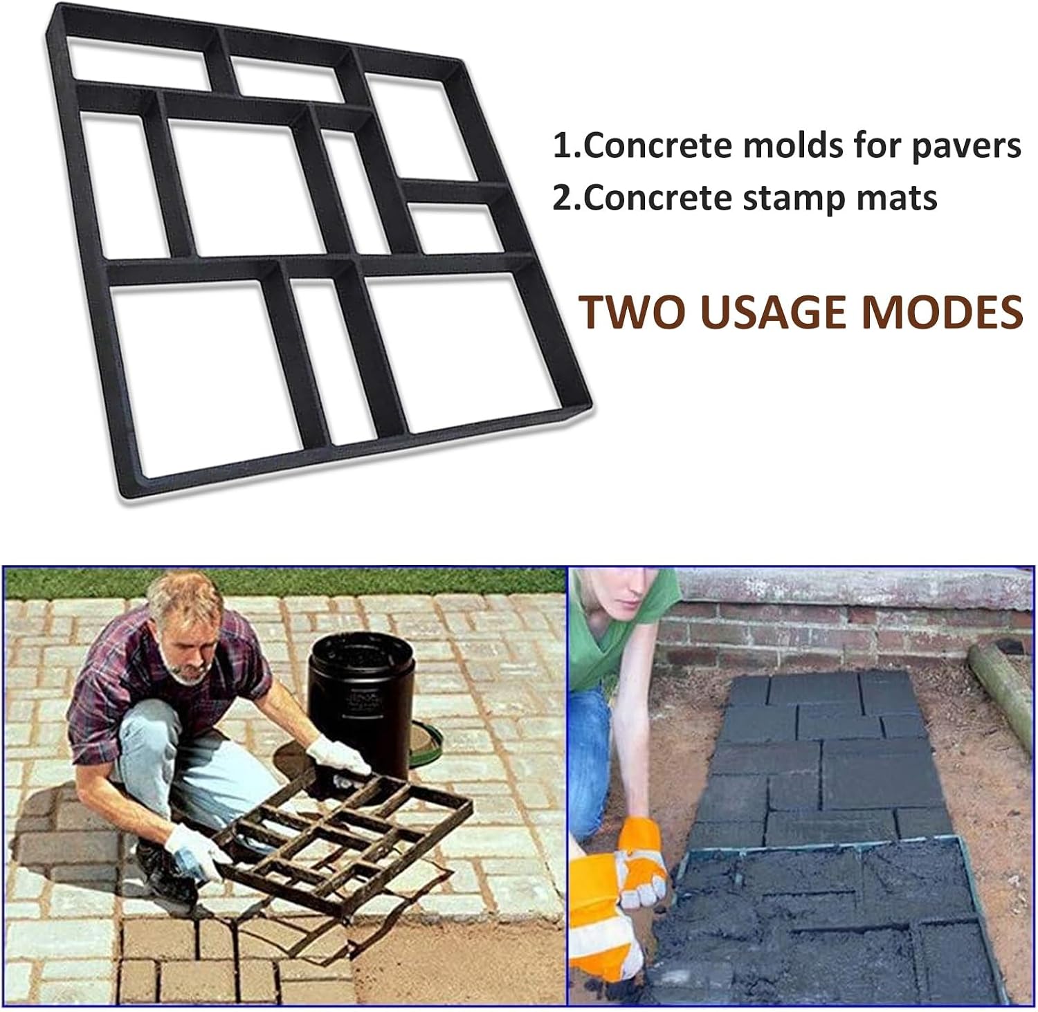 Concrete Molds for Pavers, Moldes para Cemento Estampado, Sidewalk Mold DIY Square Plastic Concrete Stamp Slab, 20.1x18.1x1.6inch
