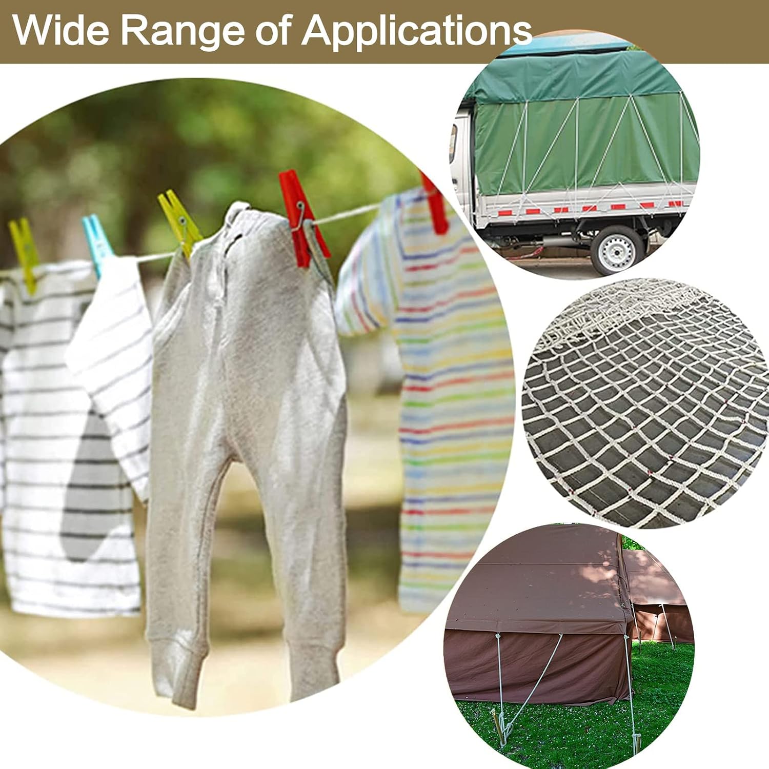 YINLER Washing Lines Rope, Quality Strong White Woven Clothes Line with Two Metal Hooks, Easy to Tighten - Image 4