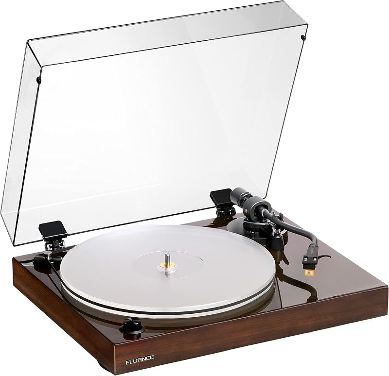 Reproductor de discos de mesa giratoria de vinilo de alta fidelidad de referencia Fluance RT85N con cartucho Nagaoka MP-110, placa de acrílico, motor de control de velocidad, pedestal de madera MDF de alta masa, pies de aislamiento de vibración - Nuez