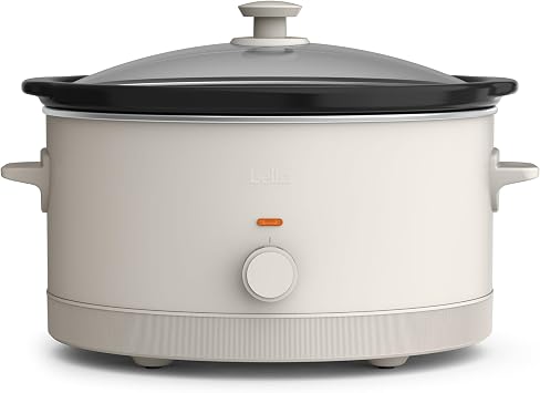 bella 6.0 Qt Manual Slow Cooker, Ceramic Nonstick Coating, 3 Temperature Settings, Dishwasher Safe Stoneware Pot and Tempered Glass Lid, Cool Touch Handles & Tangle Free Cord Wrap, Oatmilk
