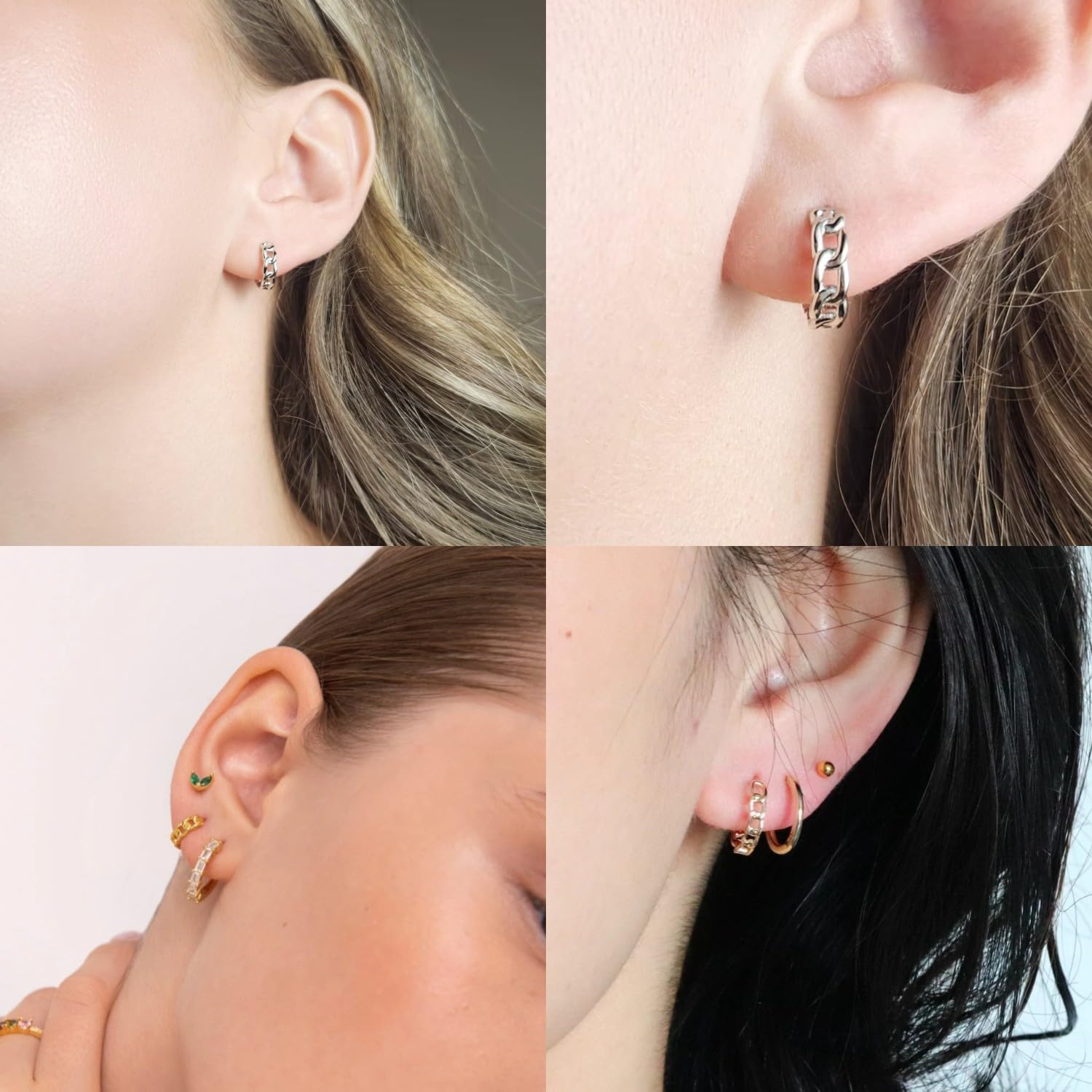 Dainty Chain Link Hoop Earrings for Women, Sterling Silver Simple Curb Huggie Earrings, Hypoallergenic Jewelry Gift for Her - Image 3